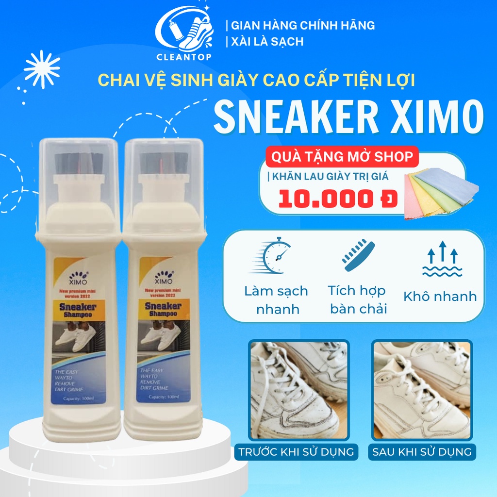 Chai Vệ Sinh Giày Ximo Sneaker Shampoo Loại Cao Cấp Tẩy Vết Bẩn, Vết Ố Vàng, Vết Ẩm Mốc CLEANTOP