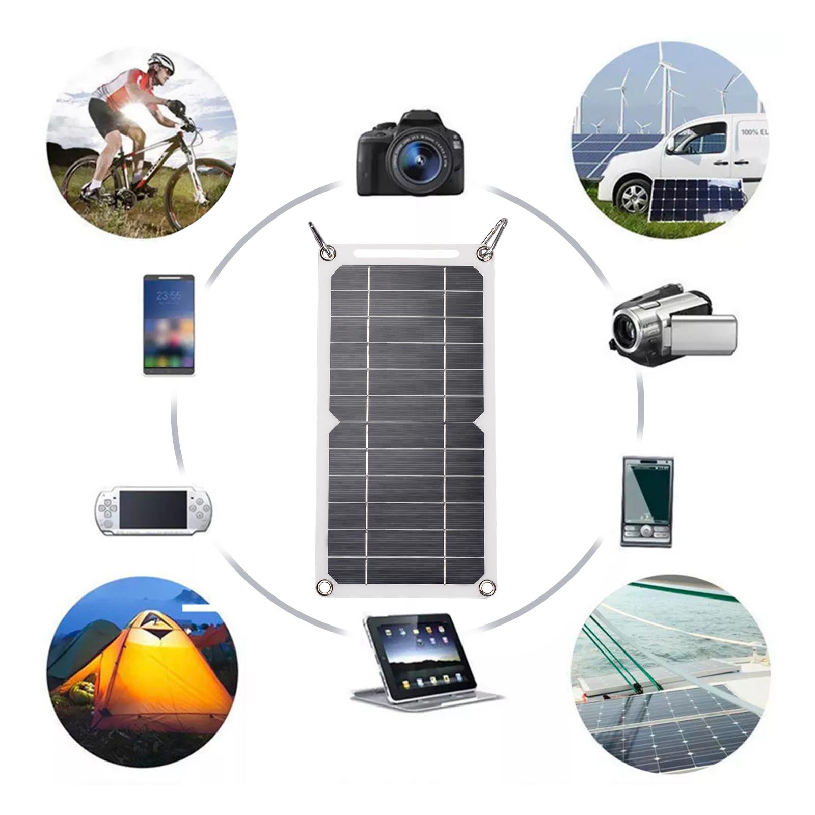 6W 5V Solar Panel with USB Port 2PCS Carabiner Monocrystalline Silicon Solar Cell for Outdoor Camping Climbing Hiking