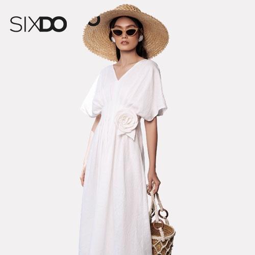 Đầm linen ôm eo cổ V SIXDO