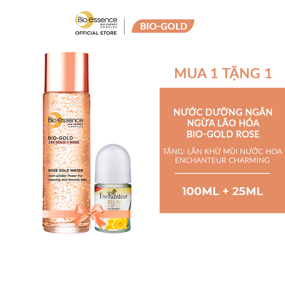 [Mua 1 Tặng 1] Nước dưỡng ngăn ngừa lão hóa Bio-Essence Bio-Gold Rose 100ml + Tặng Lăn khử mùi nước hoa Enchanteur Charming 25ml