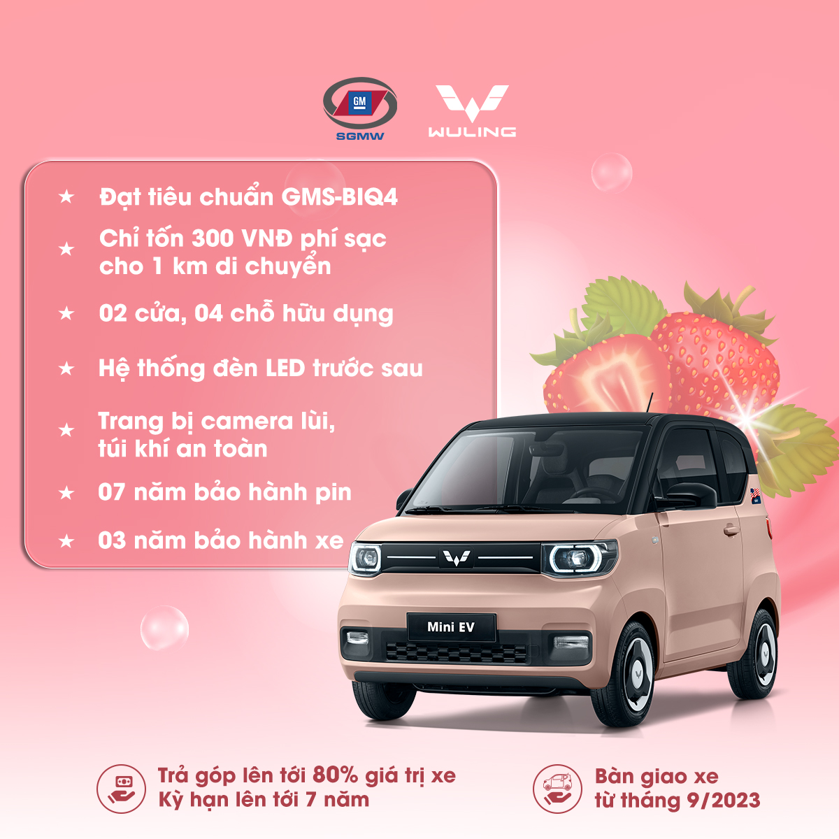 Phiếu đặt cọc LV2-120 KmÔ tô điện Wuling Mini EV - ĐẶT CỌC LINH HOẠT - Hồng đào nóc đen