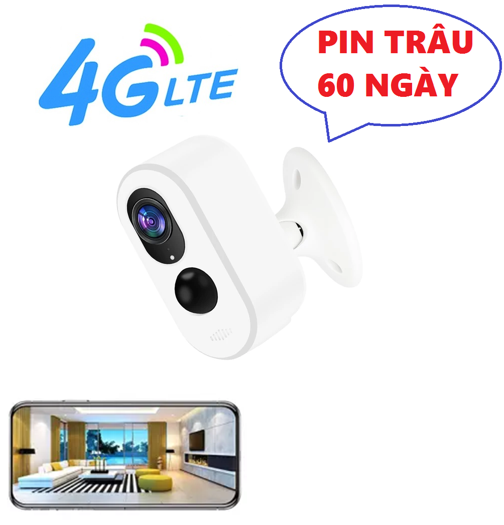 Camera Sim 4G PIN 60 Ngày FullHD 1080P Siêu Nét Góc 170 Độ - PIN 60 Ngày Quan Sát Báo Động Chống Trộm Chế Độ PIR Hồng Ngoại Đen -Chống Nước IP66