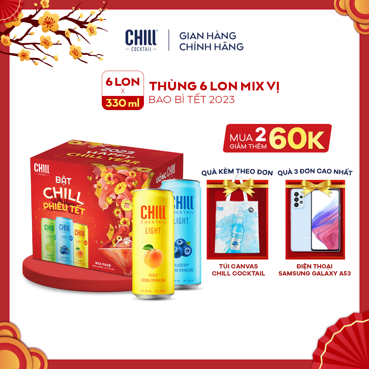 [BAO BÌ TẾT 2023] [MUA 2 GIẢM THÊM 60K] Thùng 6 lon Chill Cocktail mix vị 330ml/lon