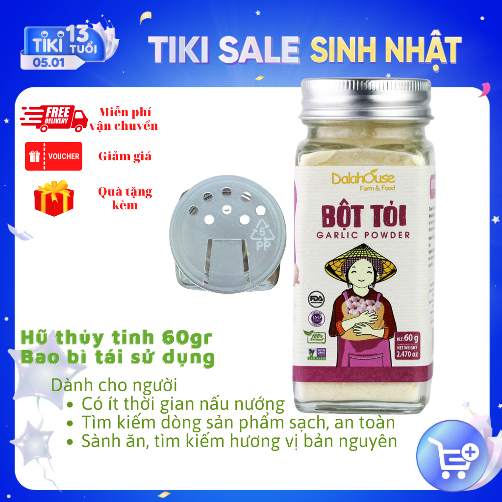 Tỏi bột hữu cơ Dalahouse - Bột tỏi nguyên chất sấy lạnh - Nguyên mùi, nguyên vị 