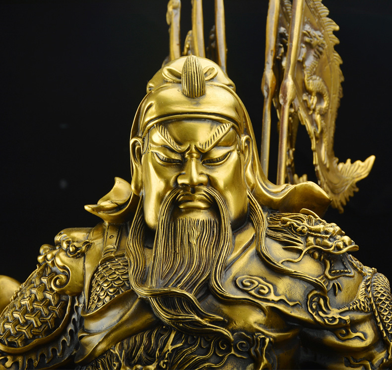 Tượng quan công đứng rồng phun châu năm cờ cỡ đại bằng đồng thau phong thủy
