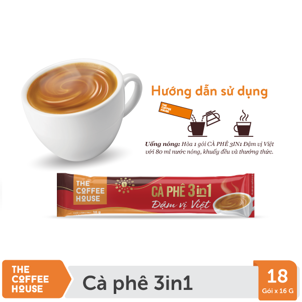 Combo 3 hộp The Coffee House cà phê sữa hoà tan 3IN1 đậm vị Việt  (Hộp 18 gói x  16g)