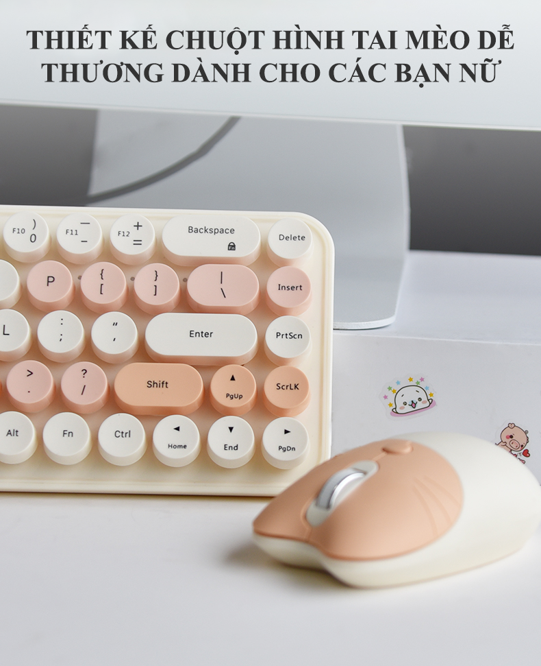 Bàn phím và chuột không dây MOFII MINI I kết nối bằng chip USB 2.4 GHz màu sắc dễ thương, thiết kế mini size cực kỳ nhỏ gọn - HÀNG CHÍNH HÃNG