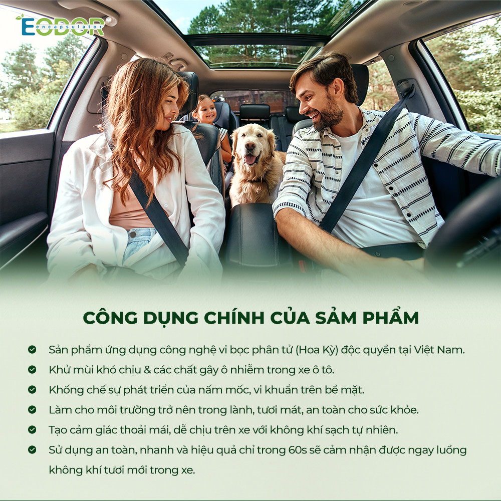 Xịt khử mùi Ô tô cao cấp EODOR CAR 150ml, Công nghệ vi bọc phân tử