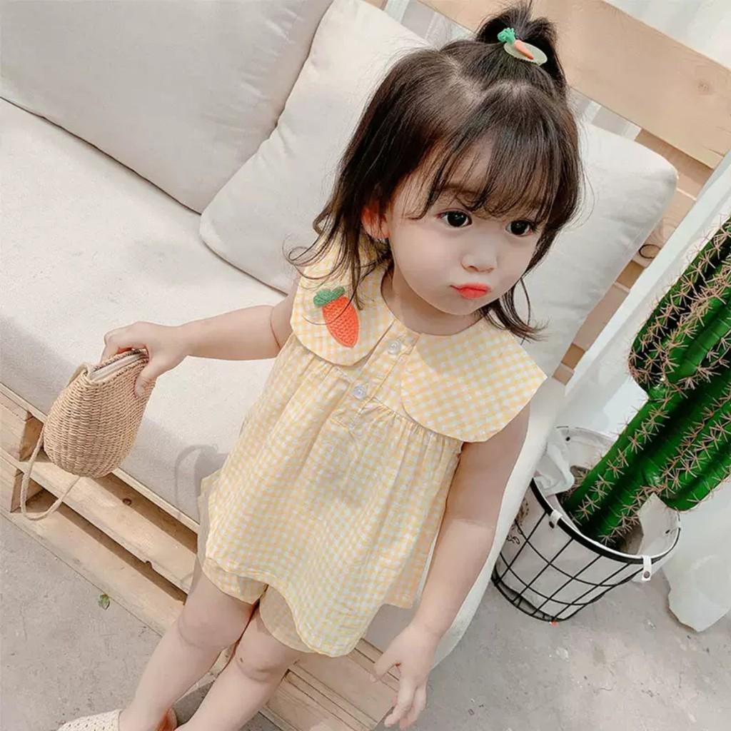 Set áo babydoll + quần đùi họa tiết caro hàng Quảng Châu cao cấp cho bé