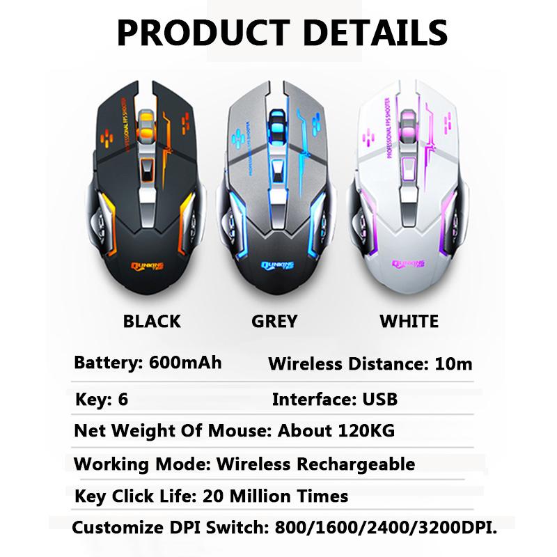 Satxtrem Chuột Chơi Game 3200DPI Bluetooth Không Dây Sạc USB LED RGB Cơ Khí Máy Tính Xách Tay, Máy Tính Để Bàn Máy Tính