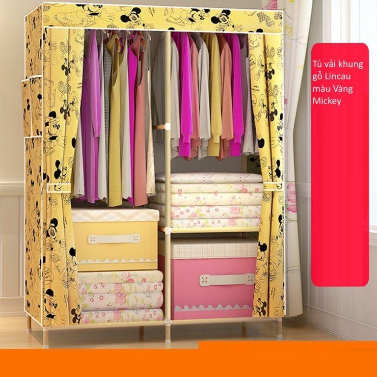 Tủ vải đựng quần áo khung gỗ 2 BUỒNG
