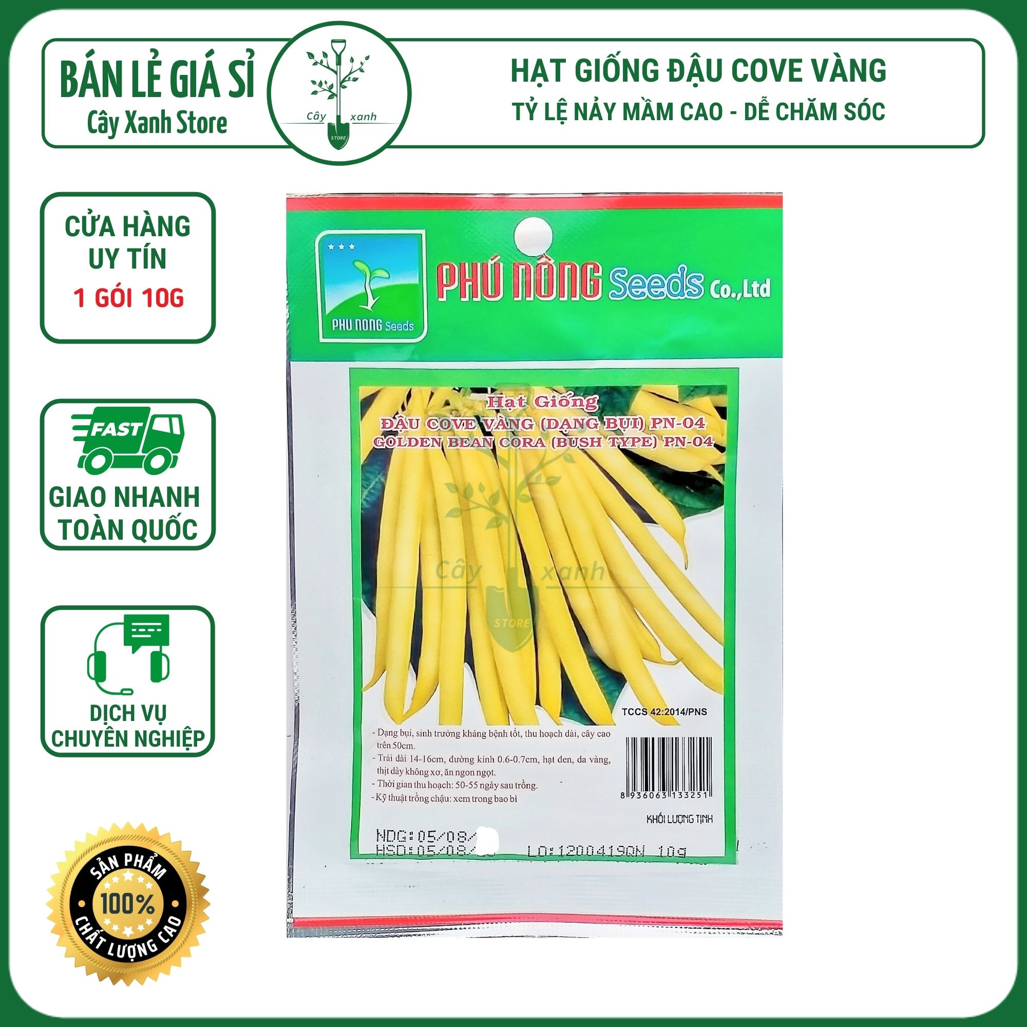 Hạt Giống Đậu Cove Bụi Lùn Qủa Vàng F1, Giòn, Ngọt 10Gr - Phú Nông Seeds