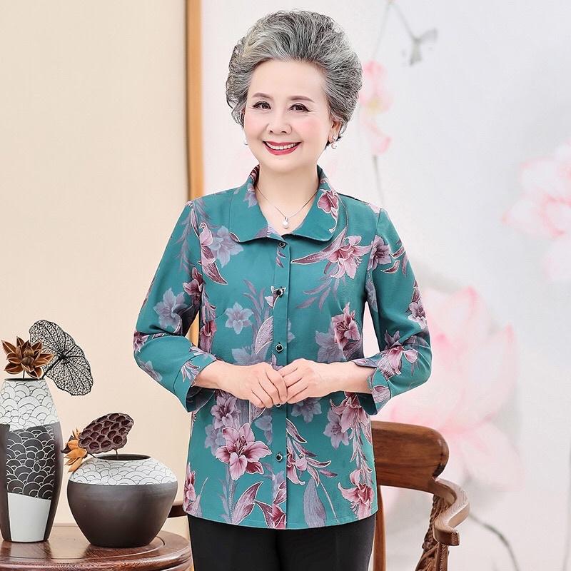 Áo trung niên nữ,áo sơ mi hoa bà cho mẹ,áo kiểu nữ trung niên sang trọng