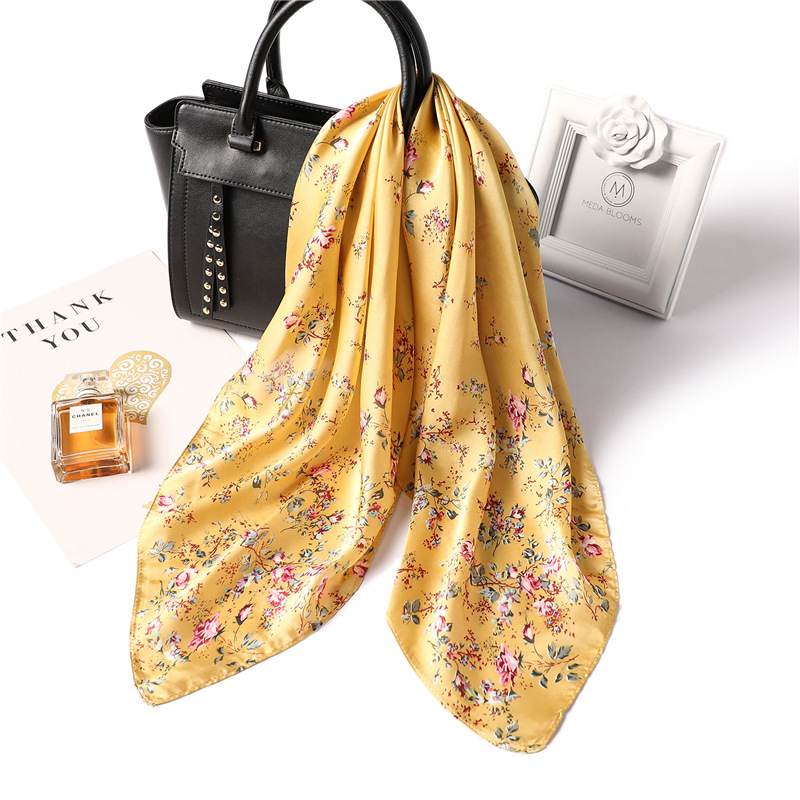 Khăn Lụa Vuông  Họa Tiết Hoa Sang Trọng Cao Cấp - Chất Liệu Chiffon - 70x70cm - Mã KL032