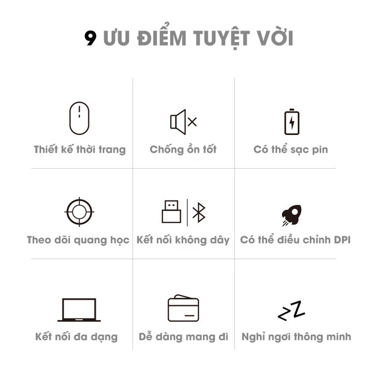 Chuột không dây Vinetteam pin sạc kết nối USB 2.4G Bluetooth chất lượng cao không gây tiếng ồn - hàng chính hãng