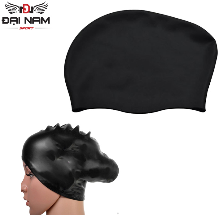 Mũ Bơi Người Lớn, Nón Bơi Cho Nữ Tóc Dài Chất Liệu 100 Silicon Co Giãn, Chống Nước, Thoải Mái Đại Nam Sport - Đen