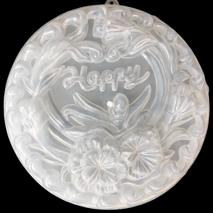 Khuôn rau câu sinh nhật, cưới hỏi hoa mẫu đơn chữ Happy – Khuôn hình tròn loại 25 cm – Mã số 1821