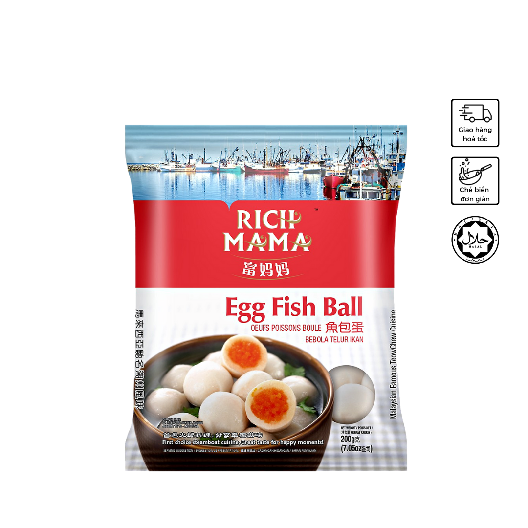 Cá viên nhân trứng cá Rich mama 200g -Viên thả lẩu - Hàng đông lạnh nhập khẩu Malaysia