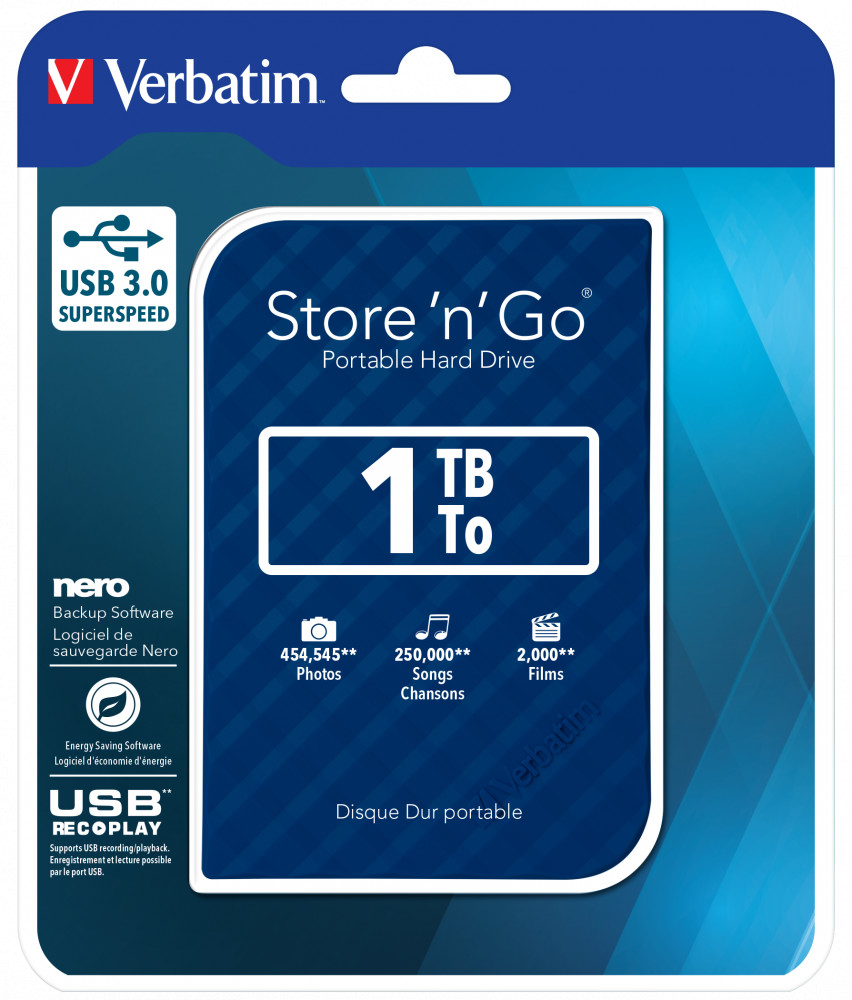 Ổ cứng di động Verbatim 2.5' USB 3.0 1TB (Xanh dương) - Hàng chính hãng