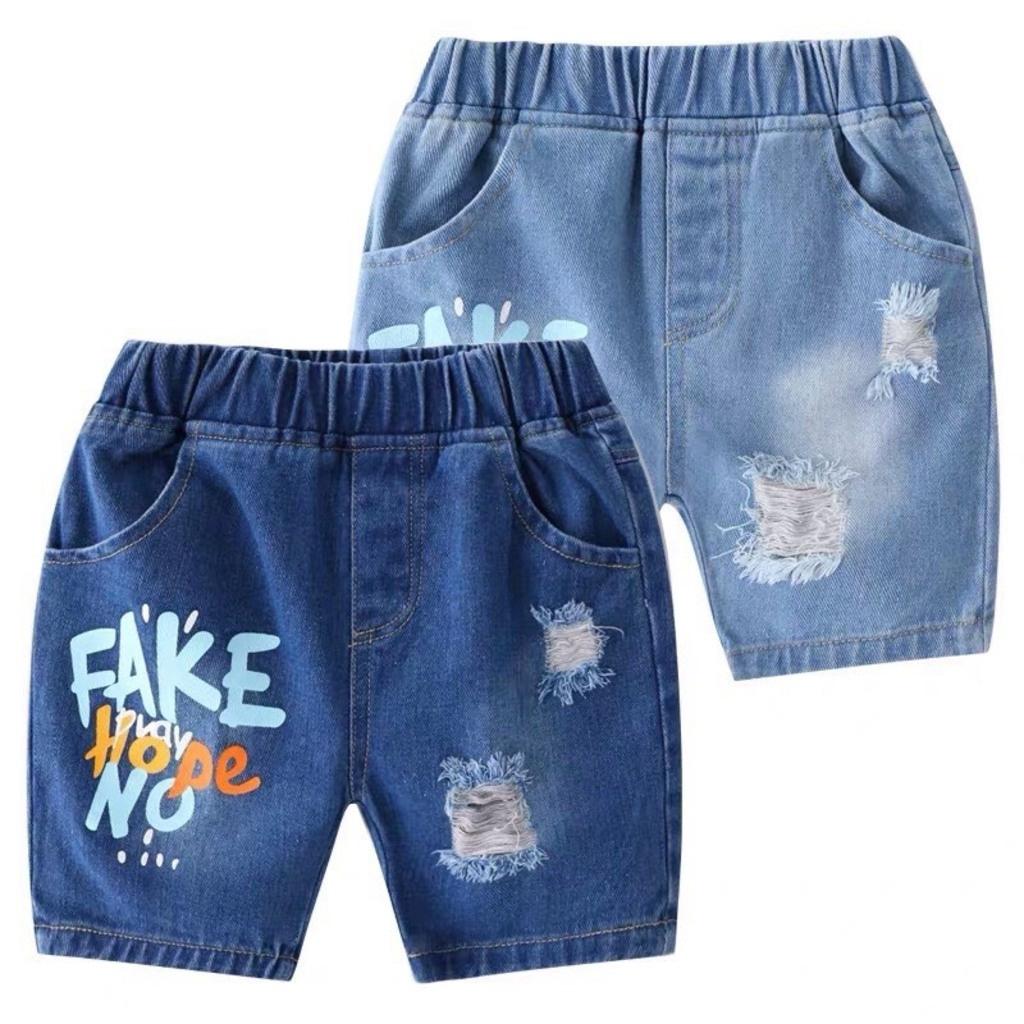 Quần jean bé trai, Quần Bò Đùi Thêu F A K E Cho Bé Trai Bé Gái Mặc Đều Xinh - SUMO KIDS