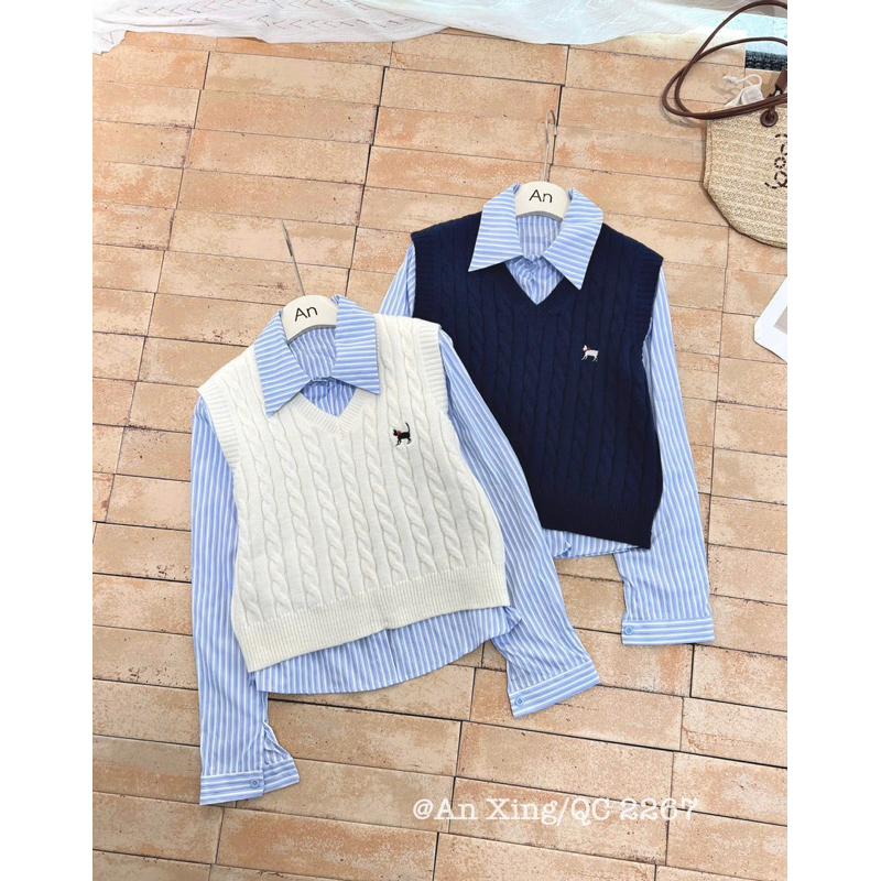 set gile thừng thêu chó kèm sm kẻ 2267 BY JOLIE - Be