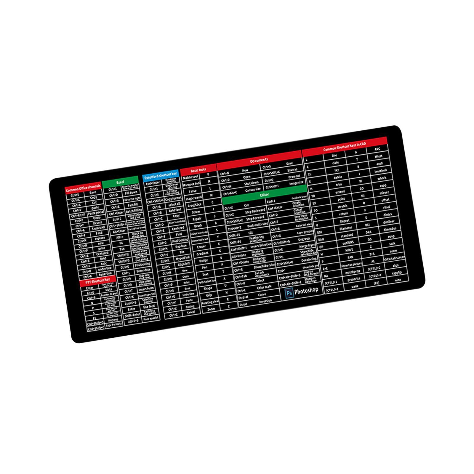 Desk Mat Shortcuts Keys Laptop Desk Pads for Home and Office Gaming Mouse Pad