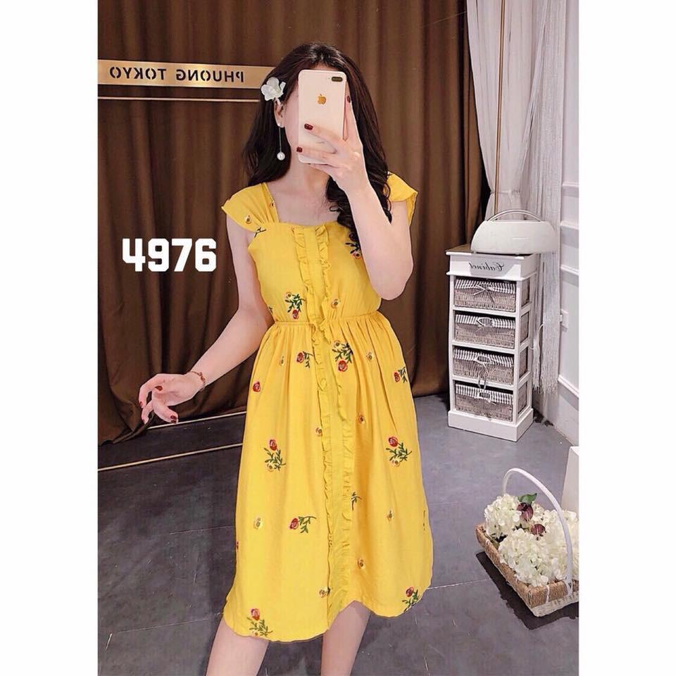 Đầm xòe thêu hoa viền bèo xinh xắn