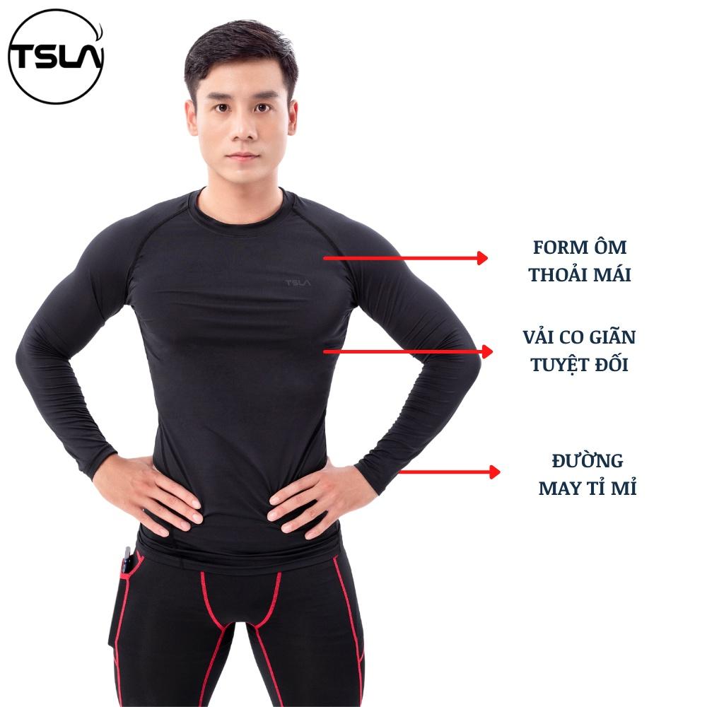 Áo giữ nhiệt thể thao nam dài tay cổ tròn TSLA lót lông chất thun form ôm body co giãn bóng đá gym thu đông TST2018