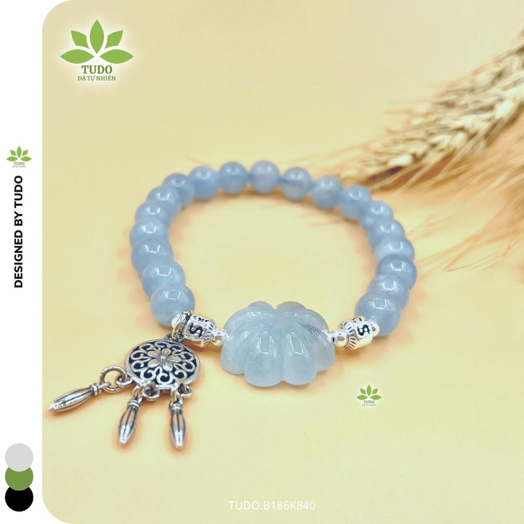 Vòng Tay Nữ Đẹp - Vòng Phong Thủy Mệnh Thủy Mộc TUDO B186K840 VCBAQUA Charm Cỏ 4 Lá May Mắn, Charm Bạc Dreamcatcher