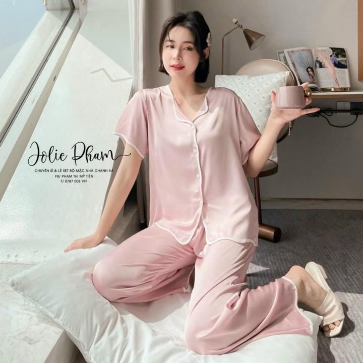 Pijama cộc dài viền đen lượn sóng cao cấp, Bộ mặc nhà pijama viền sóng lụa latin cao cấp cực mềm mịn mát không nhăn