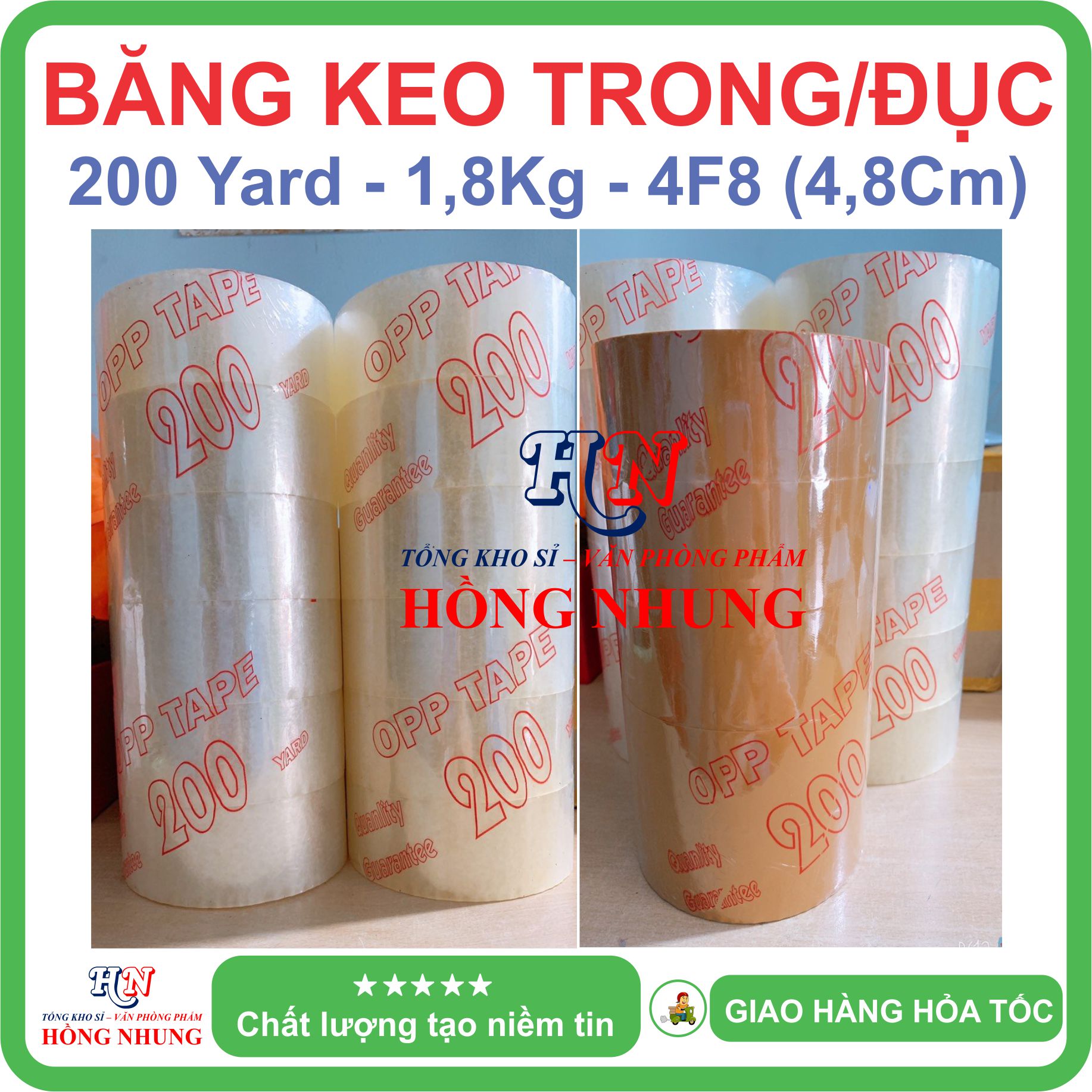 COMBO 6 cuộn Băng Keo Trong/đục 200 Yard loại 1,8kg bản rộng 4,8F , Chất Keo Siêu Dính, Giúp Bạn Đóng Gói Hàng Hiệu Quả