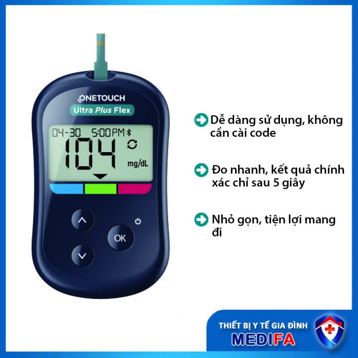 Máy Đo Đường Huyết OneTouch Ultra Plus Flex Kèm 25 Que Thử và Hộp 25 Kim Lấy Máu