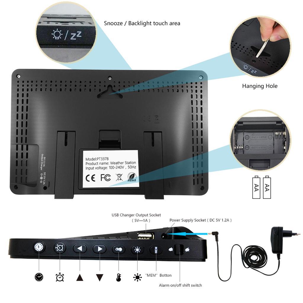 Wireless Colorful Digital Weather Time Clock with Outdoor Sensor, Indoor/Outdoor
