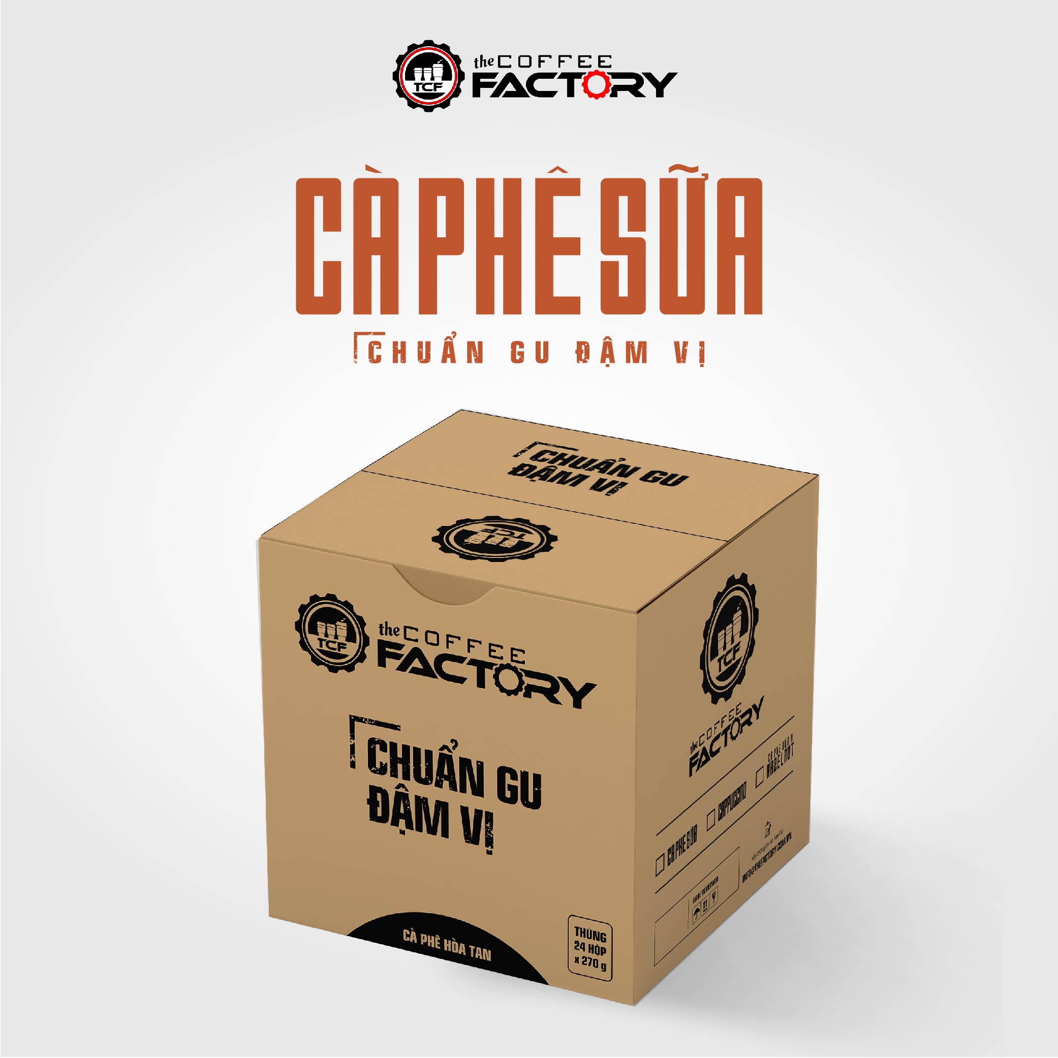 Thùng 24 hộp cà phê sữa hòa tan The Coffee Factory (Hộp 15 gói x 18g)