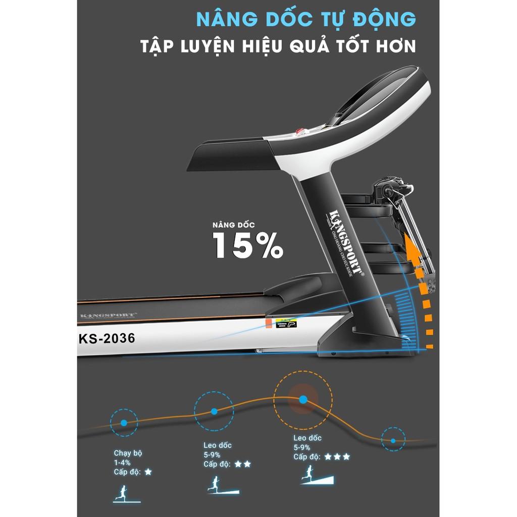 CHỈ GIAO MIỀN NAM I Máy chạy bộ tại nhà Kingsport Luxury KS-2036 có chức nâng dốc tự động, kèm theo đai massage và thanh gập bụng