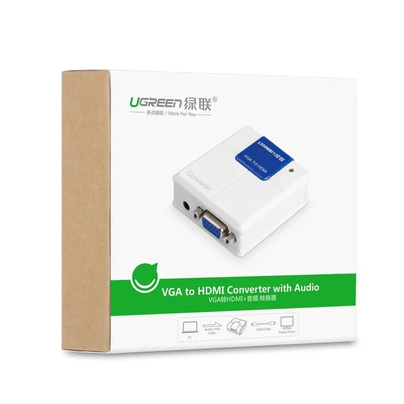 Ugreen UG4022440224TK Màu Trắng Bộ chuyển đổi VGA sang HDMI chuẩn 1.4 cao cấp - HÀNG CHÍNH HÃNG