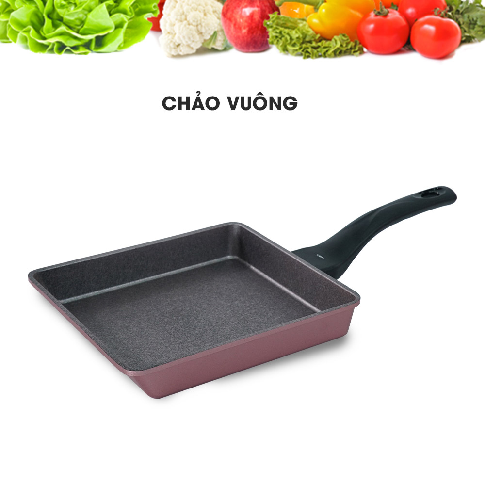 Bộ chảo chống dính cao cấp bằng đá ecoramic 5 món: Chảo sâu lòng 28cm+ nắp kính,2 chảo chiên 18-28cm, chảo vuông