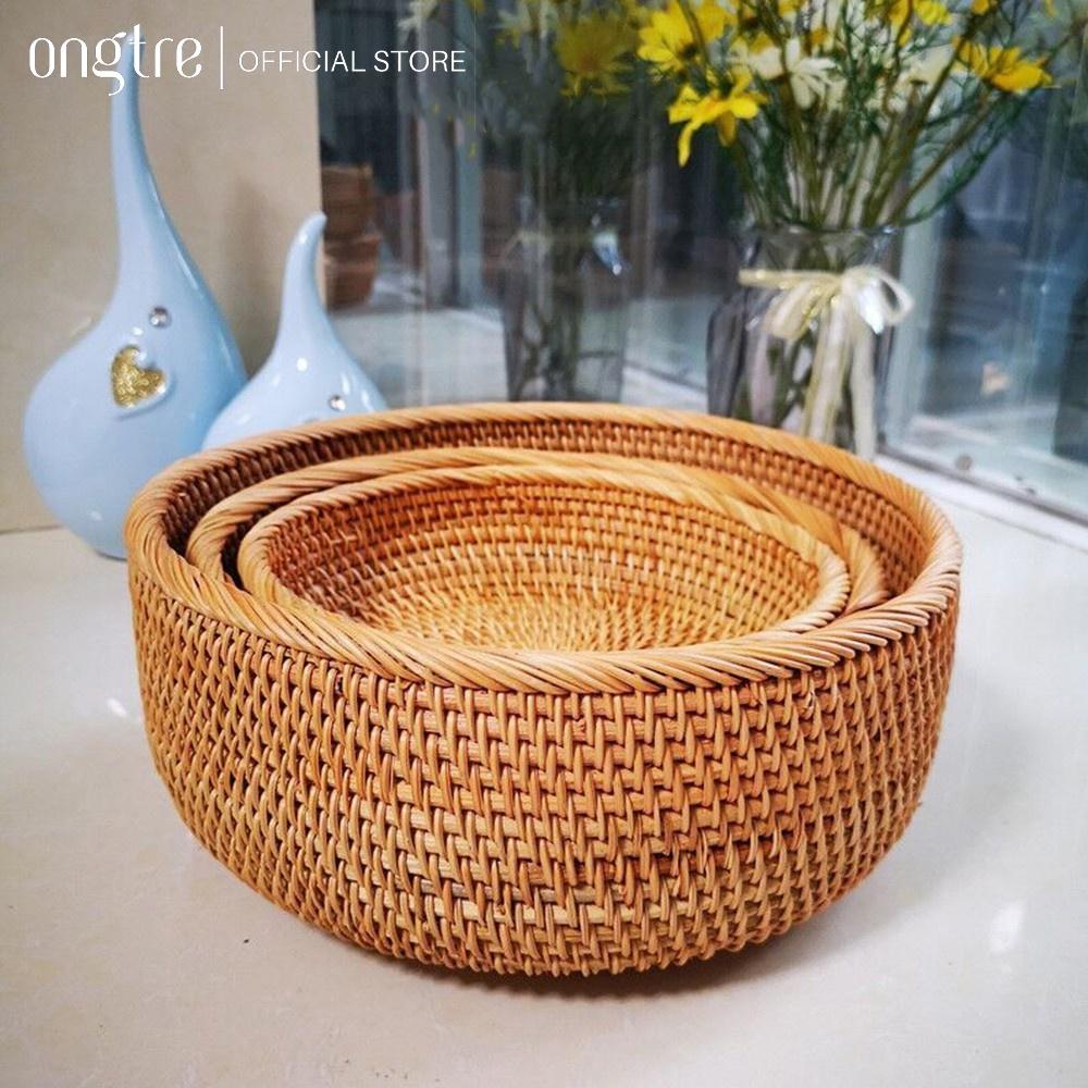 Khay mây Guột ONGTRE hình Tròn, Chữ Nhật đựng đồ ăn,trà bánh decor, chụp ảnh (nhiều Size)