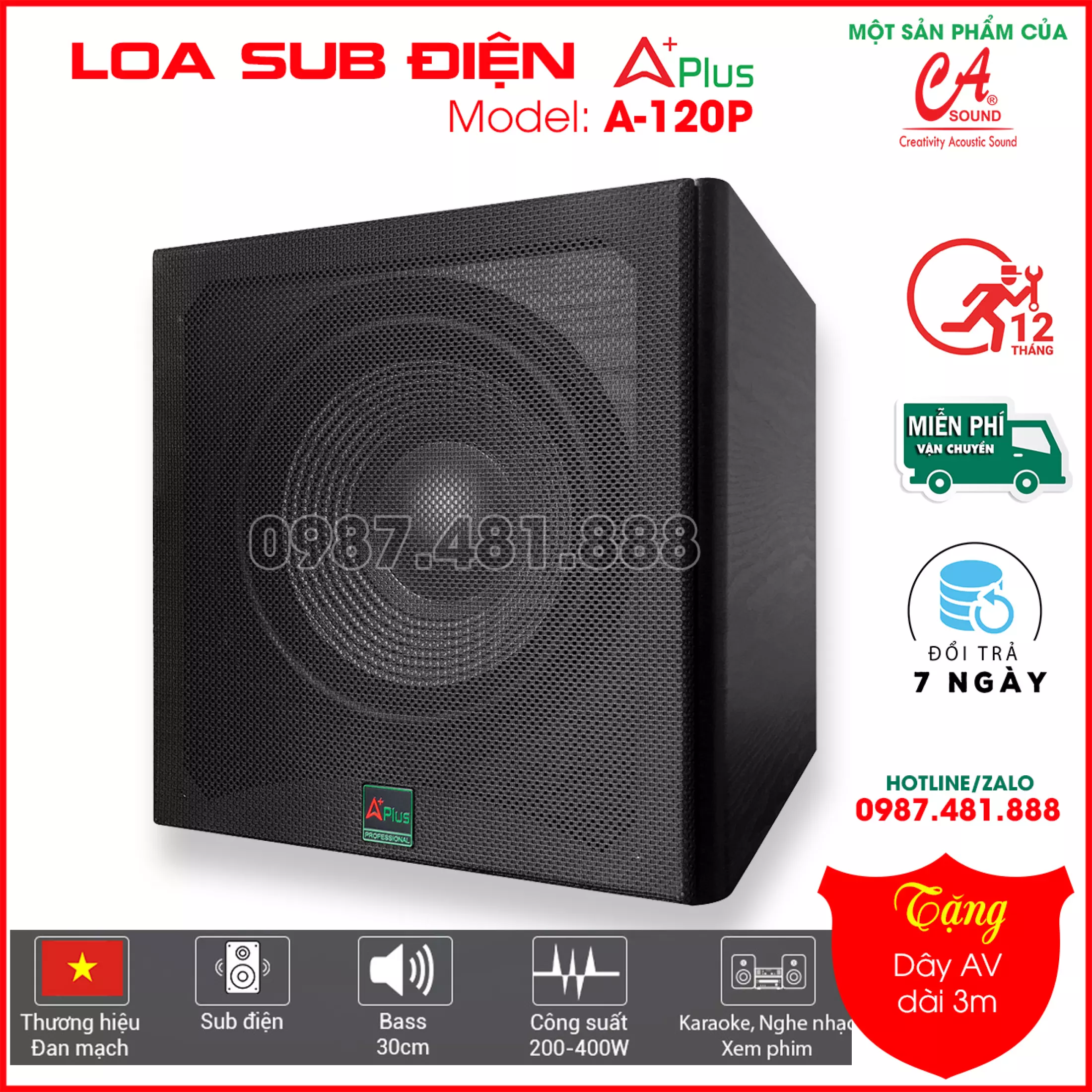 Loa trầm điện APlus A 120P 3 tấc (bass 30)  - loa sub điện đánh cực hay, dễ dàng ghép với dàn âm thanh nghe nhạc, karaoke, xem phim - Hàng chính hãng