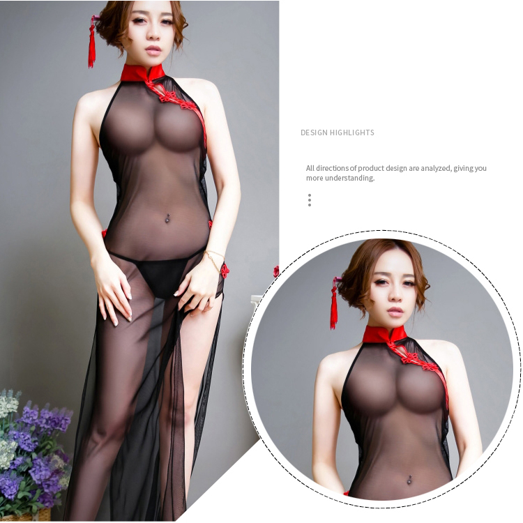 Bộ Cosplay Sườn Xám Ren Xuyên Thấu Co Giãn Ôm Body Siêu Sexy Gợi Cảm Hoạ Tiết Trung Hoa Cổ Trang
