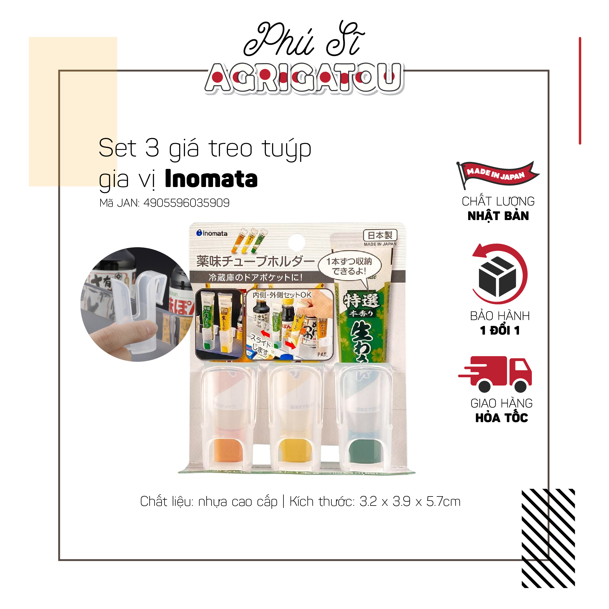 Set 3 giá treo để tuýp gia vị Inomata