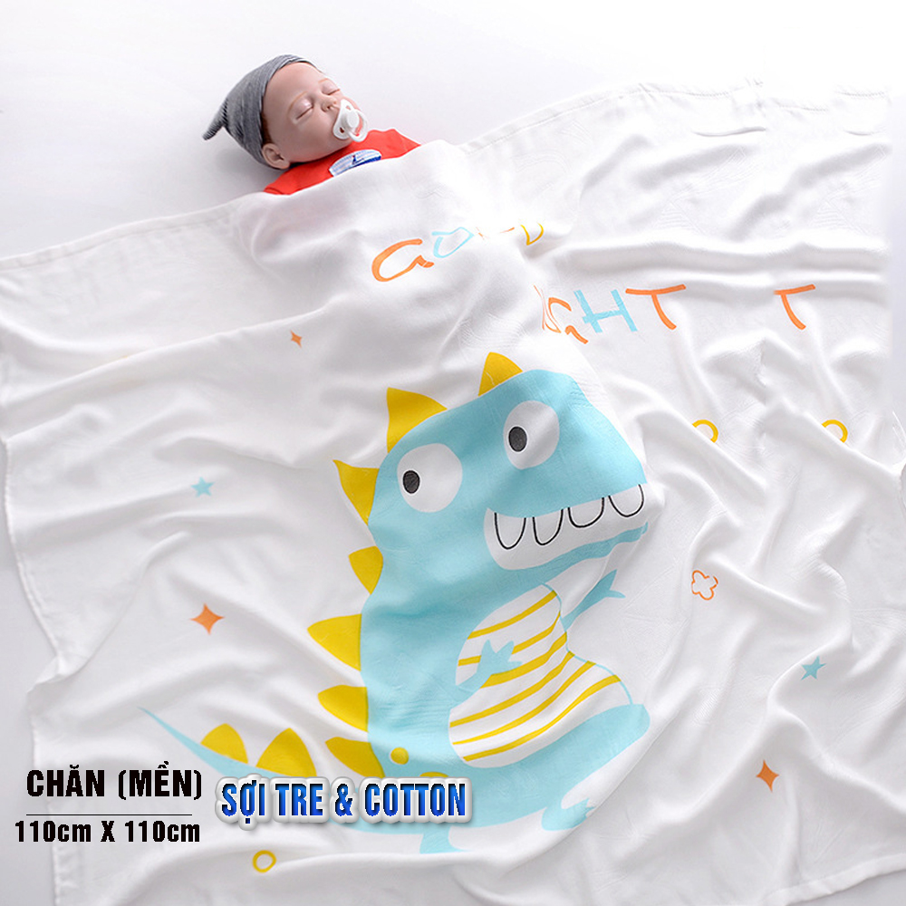 Chăn đũi cho bé từ sơ sinh đến tiểu học chất liệu sợi tre thiên nhiên và sợi Cotton, loại siêu mềm mịn, KT: 110x110cm, Bamboo Home - hàng chính hãng BBH09