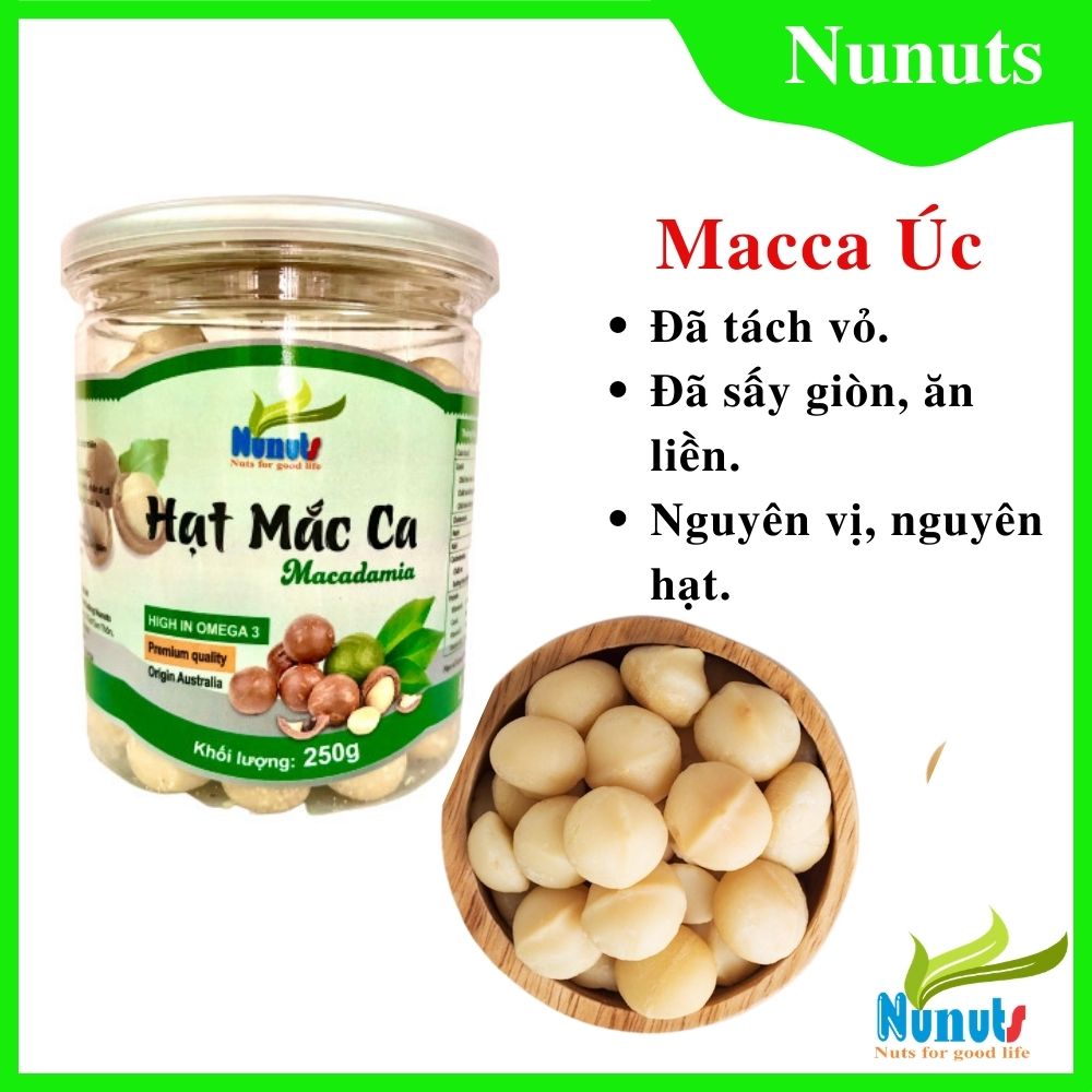 Hạt macca Úc đã tách vỏ , sấy giòn ăn liền hoặc làm sữa Nunuts