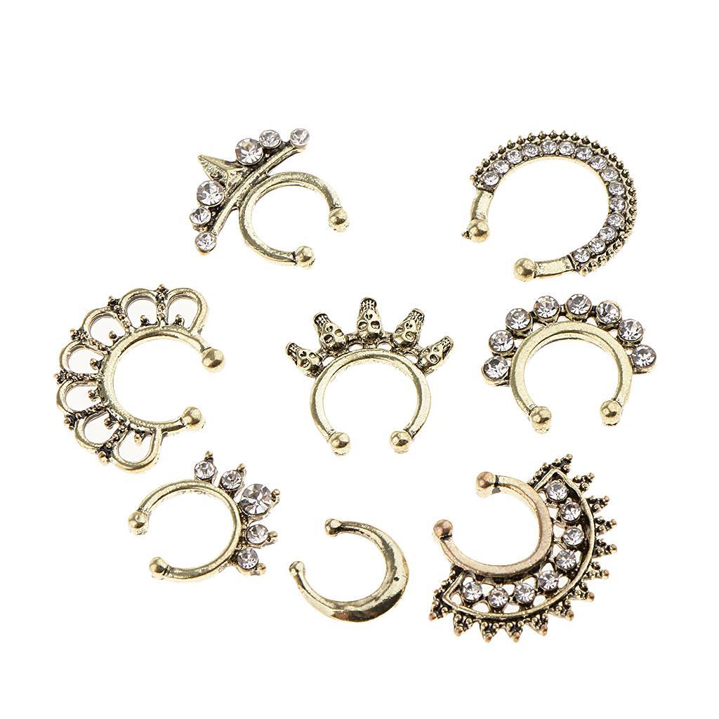 2-3pack 21 Pieces Crystal Fake Septum Clicker Nose Ring Non-piercing Antique