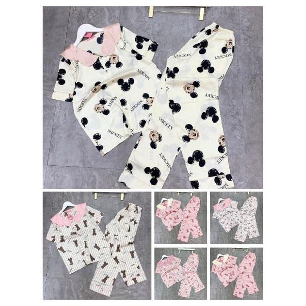 Đồ bộ pijama nữ lựa latin cổ sen tay cộc quần dài cao cấp