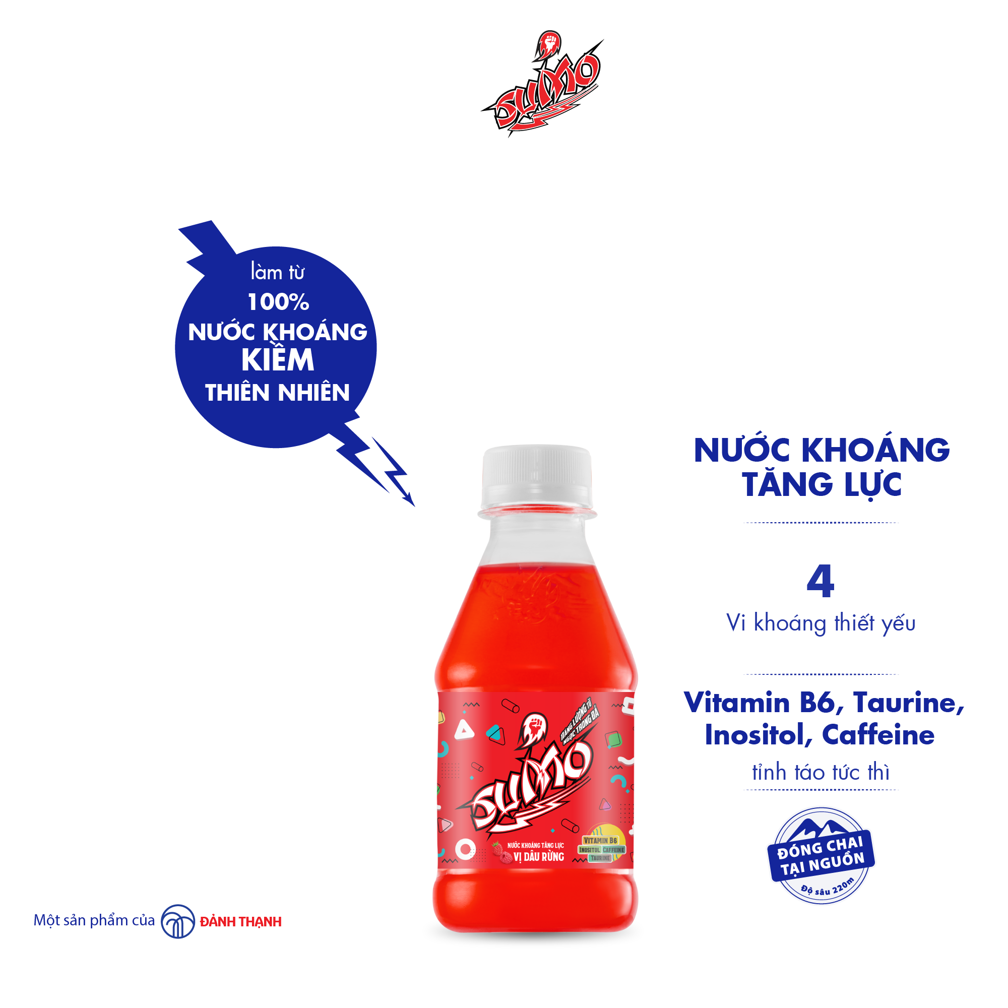 Thùng 24 chai Nước Khoáng Tăng Lực Sumo Vị Dâu Rừng 200ml