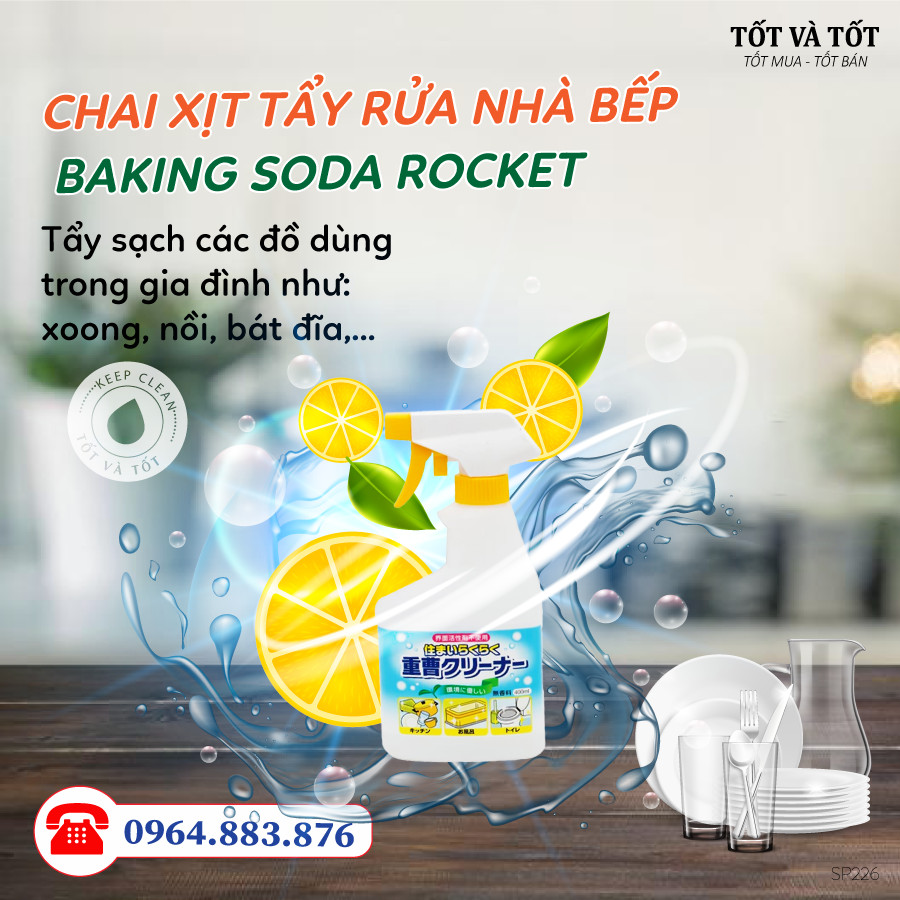 Chai xịt rửa nhà bếp Baking - Soda 400ml - Hàng nội địa Nhật