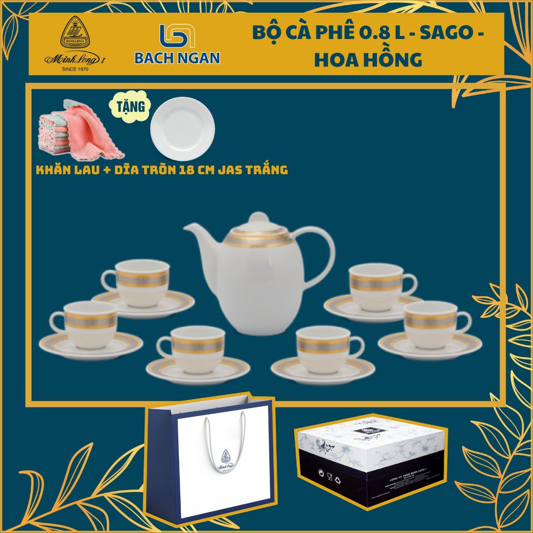 Bộ cà phê 0.8 L - Sago - Hoa Hồng - Gốm sứ cao cấp Minh Long I