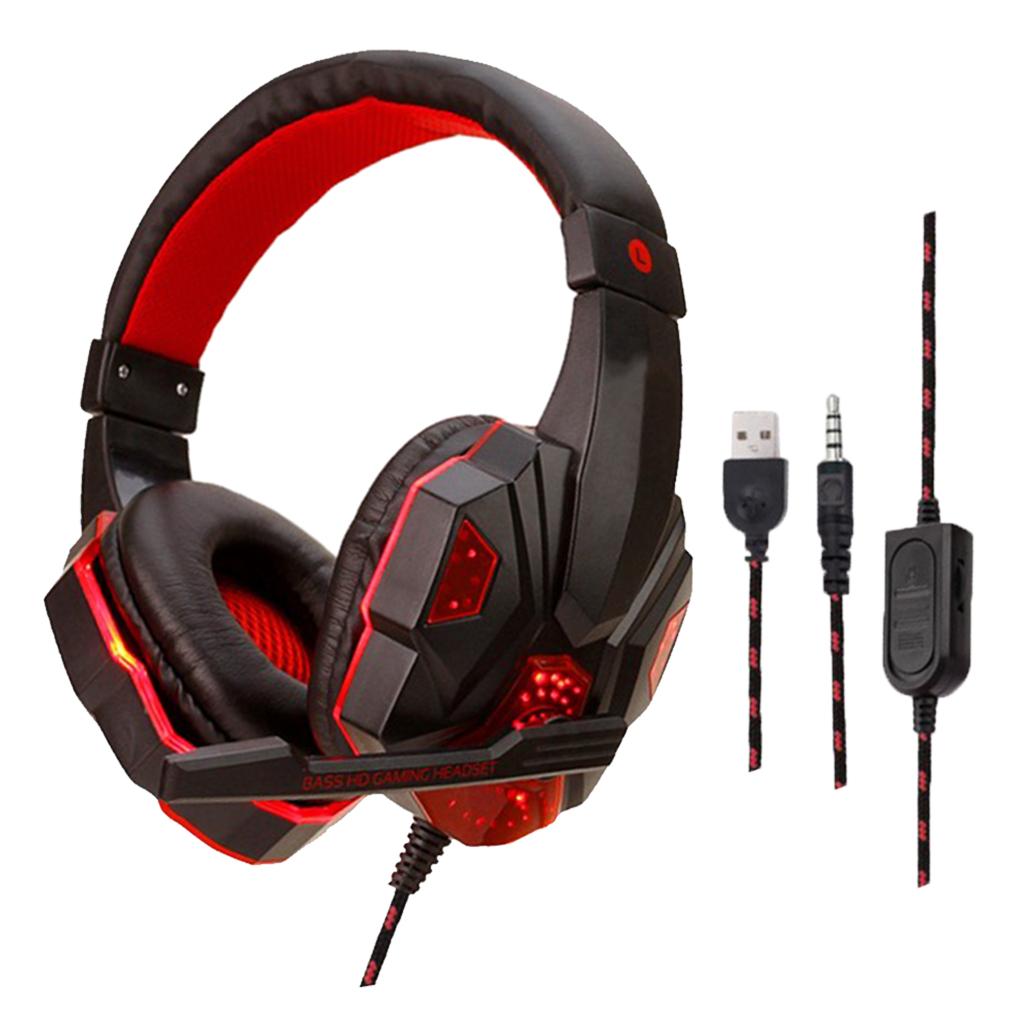 Tai nghe trùm tai gaming có dây với đèn LED và mic tích hợp