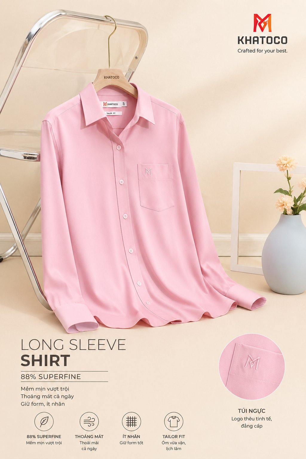 Áo sơ mi Khatoco tay dài (S-3XL)